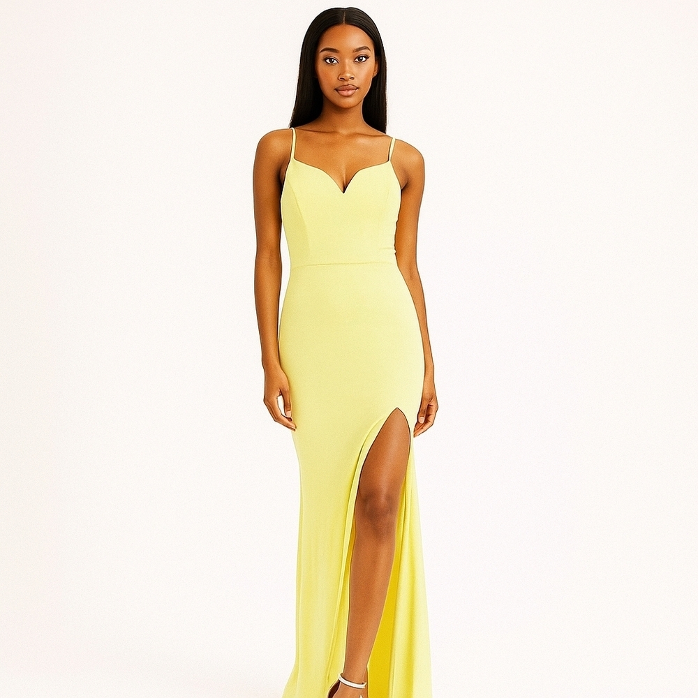 City Studio Yellow Maxi Glitter Bodycon Junior Slit Sweetheart Prom  Maxi Dress